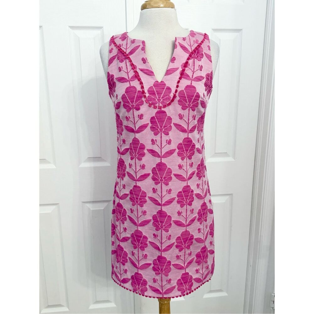 Trina Turk Pink Lemonade‎ Sleeveless Floral Brocade Shift Fringe Dress Size 4
